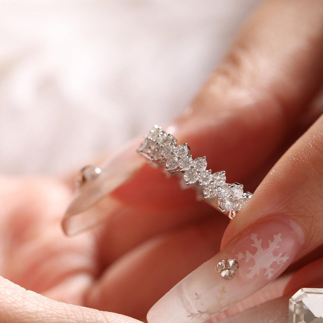 14K White Gold Round Lab Diamond Lace Shaped Wedding Ring - FIORESE JEWELRY
