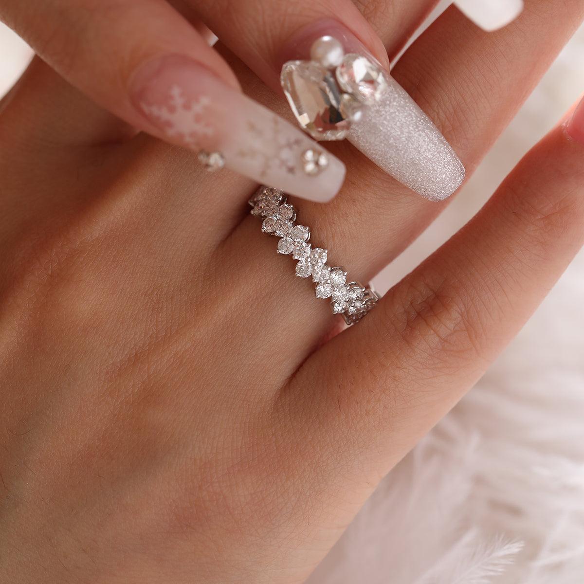 14K White Gold Round Lab Diamond Lace Shaped Wedding Ring - FIORESE JEWELRY