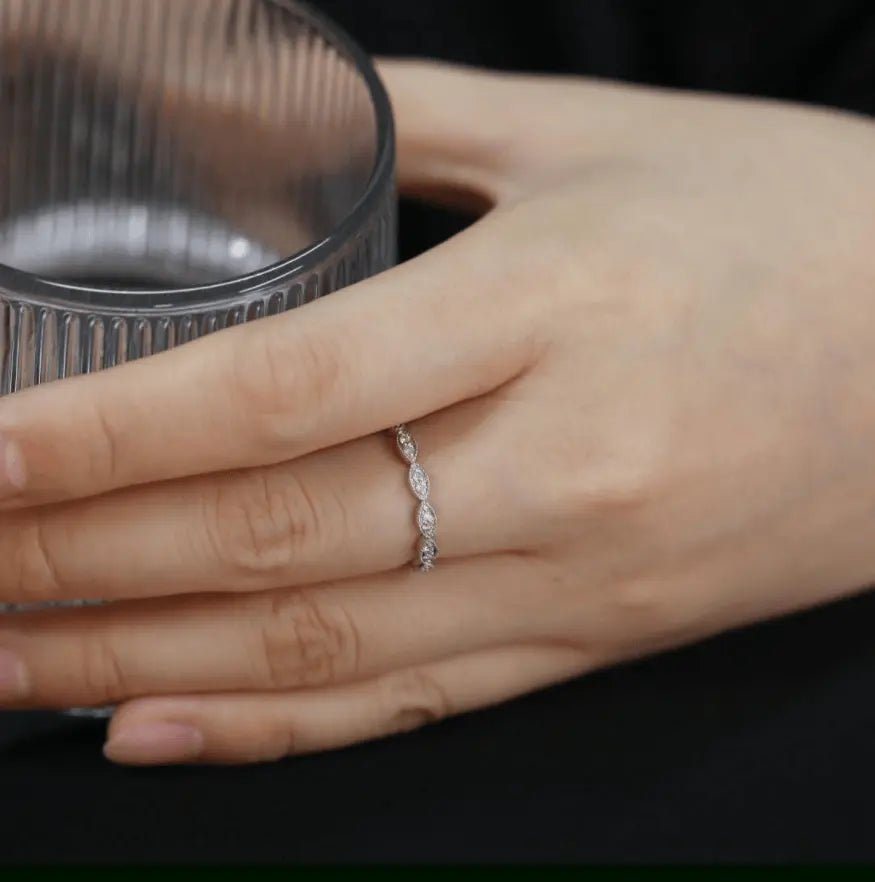 14K White Gold Round Lab Diamond Millegrain Wedding Ring