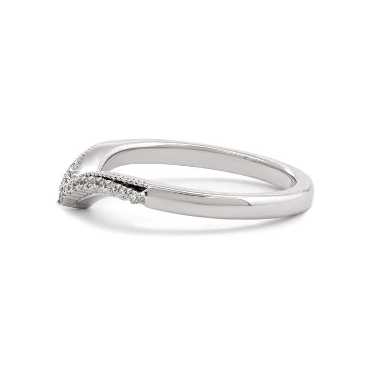 14K White Gold Round Lab Diamond V - shape Millegrain Wedding Ring - FIORESE JEWELRY