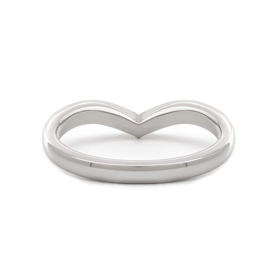 14K White Gold Round Lab Diamond V - shape Millegrain Wedding Ring - FIORESE JEWELRY