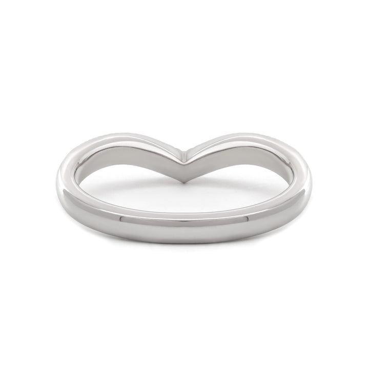 14K White Gold Round Lab Diamond V - shape Millegrain Wedding Ring - FIORESE JEWELRY