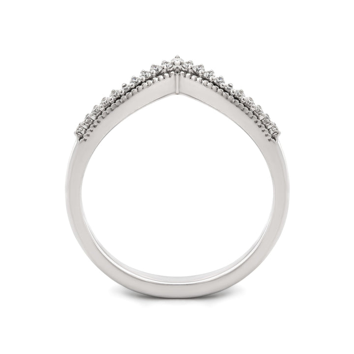 14K White Gold Round Lab Diamond V - shape Millegrain Wedding Ring - FIORESE JEWELRY