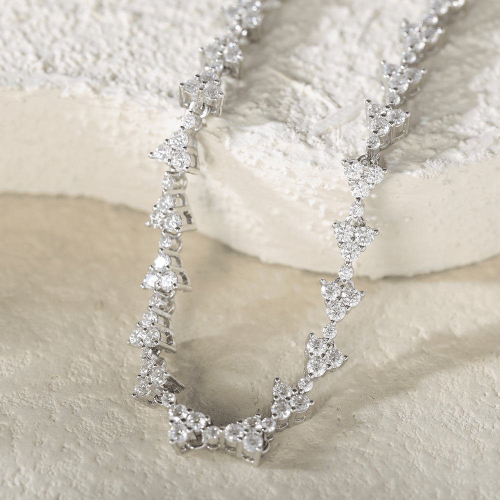 14K White Gold Round Lab Dimaond Cluster Bracelet - FIORESE JEWELRY