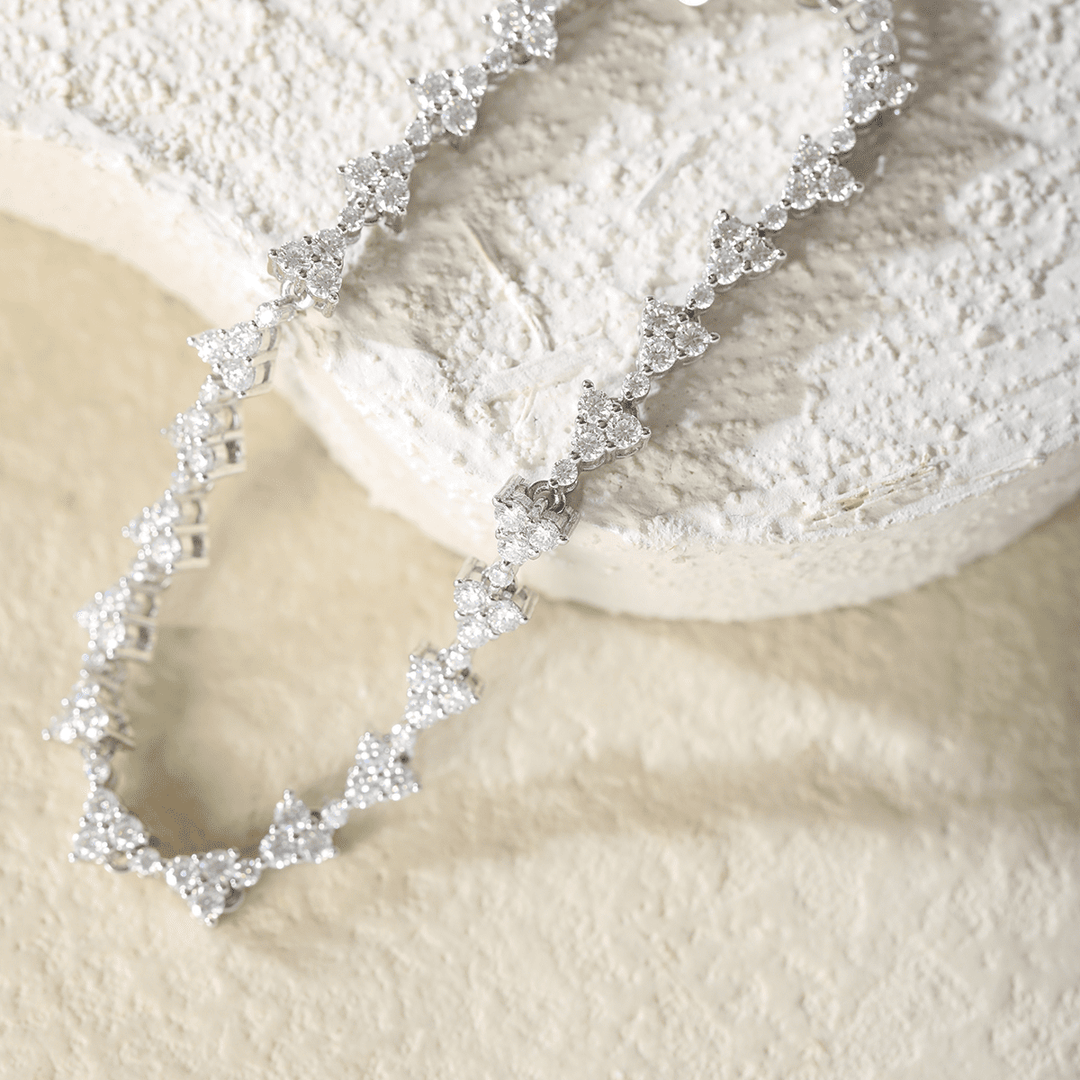 14K White Gold Round Lab Dimaond Cluster Bracelet - FIORESE JEWELRY