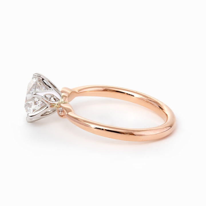 14K White &amp; Rose Gold Old European Cut Diamond Three Stone Oval Elongated Cushion Cut Engagement Rings - FIORESE JEWELRY