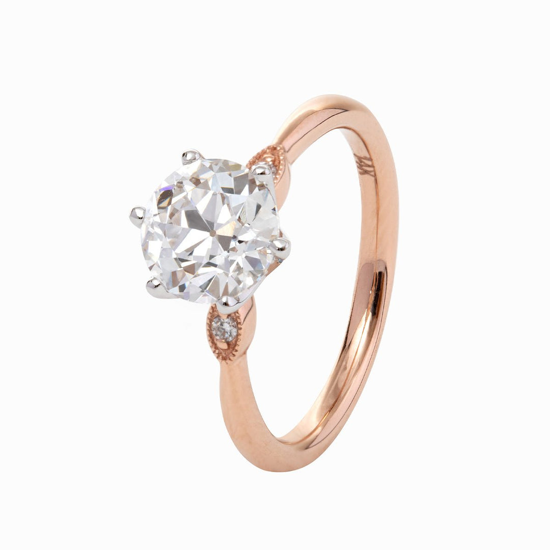 14K White &amp; Rose Gold Old European Cut Diamond Three Stone Oval Elongated Cushion Cut Engagement Rings - FIORESE JEWELRY