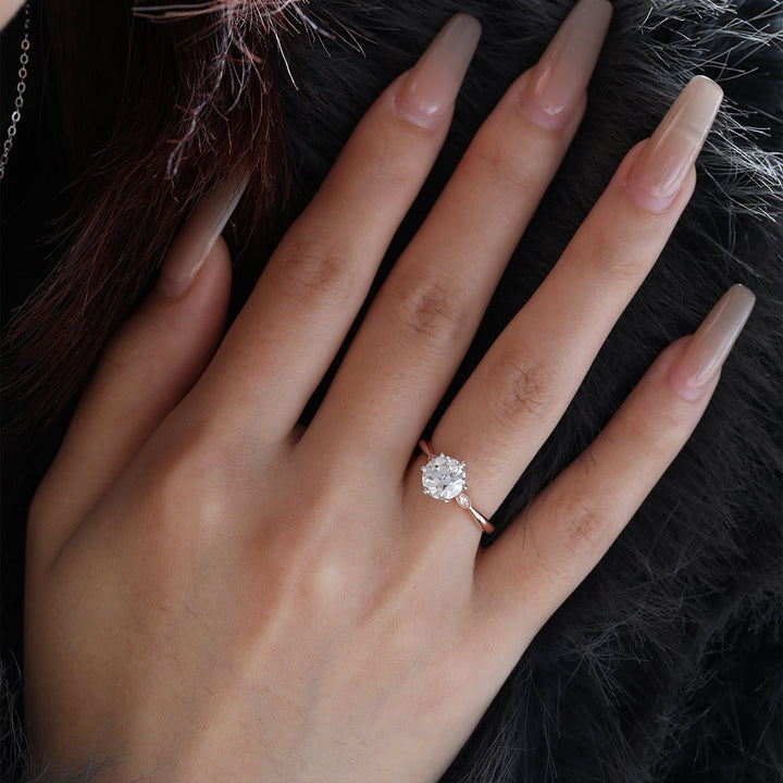 14K White &amp; Rose Gold Old European Cut Diamond Three Stone Oval Elongated Cushion Cut Engagement Rings - FIORESE JEWELRY
