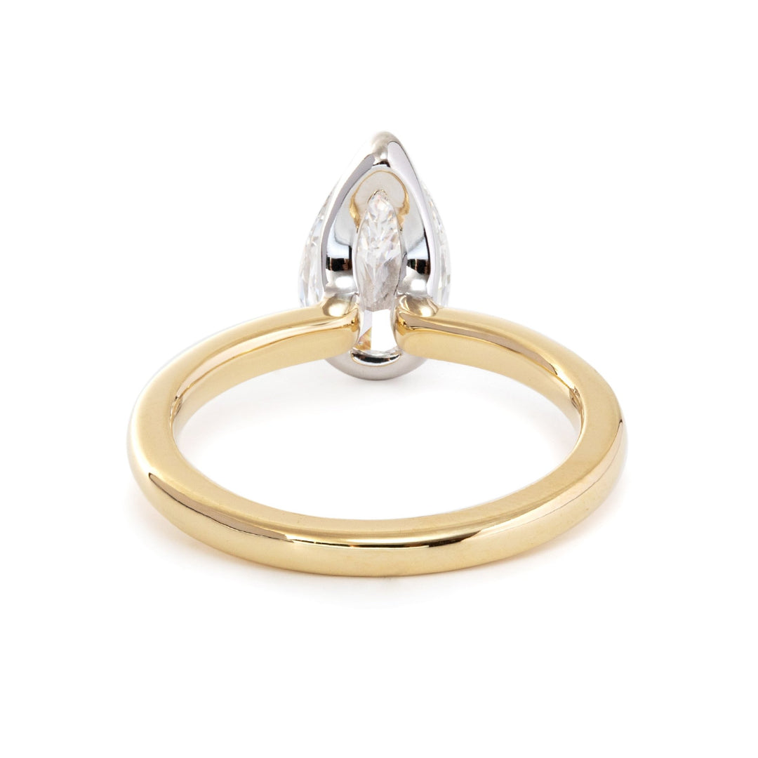 14K Yellow and White Gold 2ct Pear Cut Lab Diamond Half Bezel Solitaire Ring - FIORESE JEWELRY