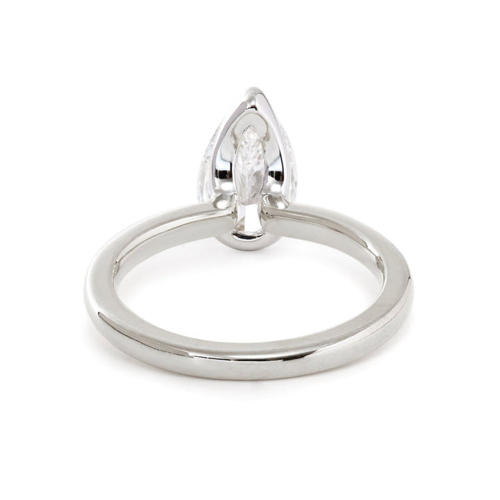 14K Yellow and White Gold 2ct Pear Cut Lab Diamond Half Bezel Solitaire Ring - FIORESE JEWELRY
