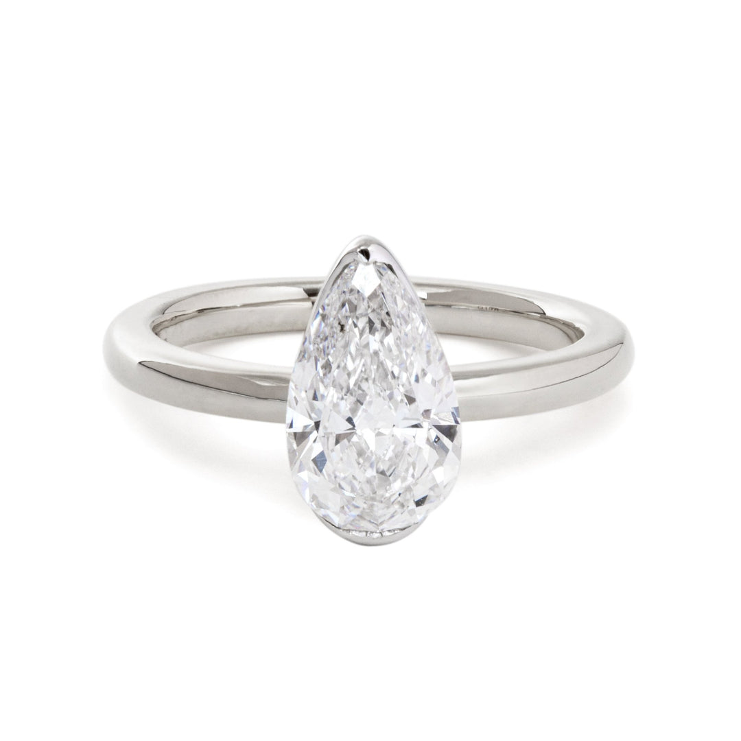 14K Yellow and White Gold 2ct Pear Cut Lab Diamond Half Bezel Solitaire Ring - FIORESE JEWELRY