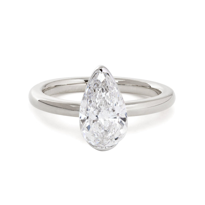 14K Yellow and White Gold 2ct Pear Cut Lab Diamond Half Bezel Solitaire Ring - FIORESE JEWELRY