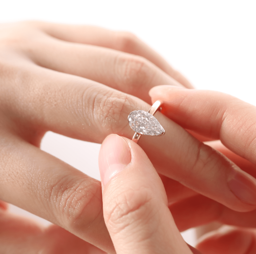 14K Yellow and White Gold 2ct Pear Cut Lab Diamond Half Bezel Solitaire Ring - FIORESE JEWELRY