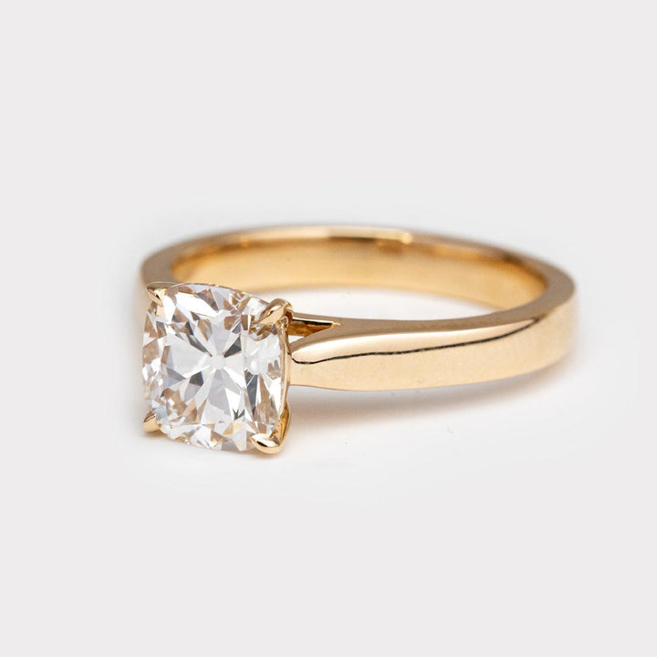 14K Yellow Gold 1.5 Carat Old Mine Cut Lab Diamond Solitaire Ring - FIORESE JEWELRY