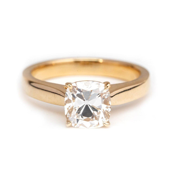 14K Yellow Gold 1.5 Carat Old Mine Cut Lab Diamond Solitaire Ring - FIORESE JEWELRY