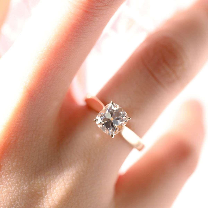 14K Yellow Gold 1.5 Carat Old Mine Cut Lab Diamond Solitaire Ring - FIORESE JEWELRY