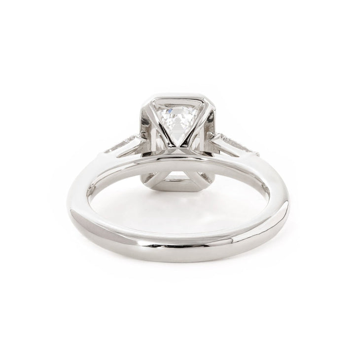 14K Yellow Gold 1.5ct Emerald Cut Lab Diamond Elongated Trapezoid Cut Three - stone Bezel Engagement Ring - FIORESE JEWELRY