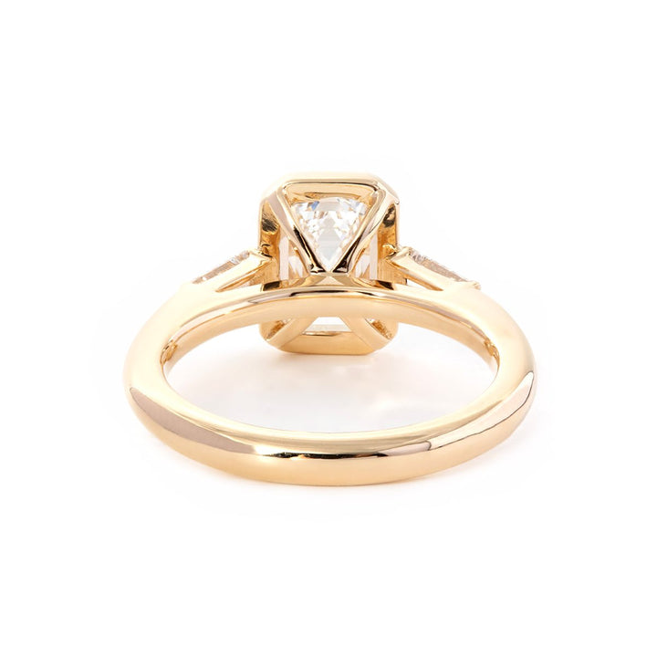 14K Yellow Gold 1.5ct Emerald Cut Lab Diamond Elongated Trapezoid Cut Three - stone Bezel Engagement Ring - FIORESE JEWELRY