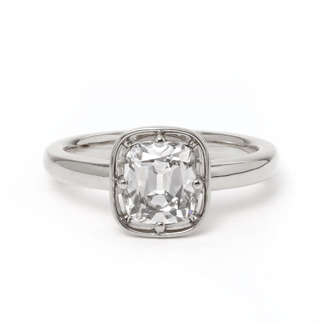14K Yellow Gold 1.5ct Old Mine Cut Cushion Lab Diamond Basket Solitaire Ring - FIORESE JEWELRY