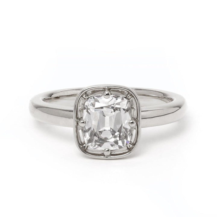 14K Yellow Gold 1.5ct Old Mine Cut Cushion Lab Diamond Basket Solitaire Ring - FIORESE JEWELRY