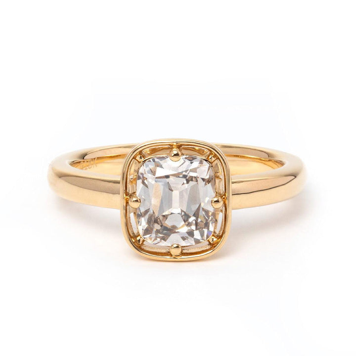 14K Yellow Gold 1.5ct Old Mine Cut Cushion Lab Diamond Basket Solitaire Ring - FIORESE JEWELRY