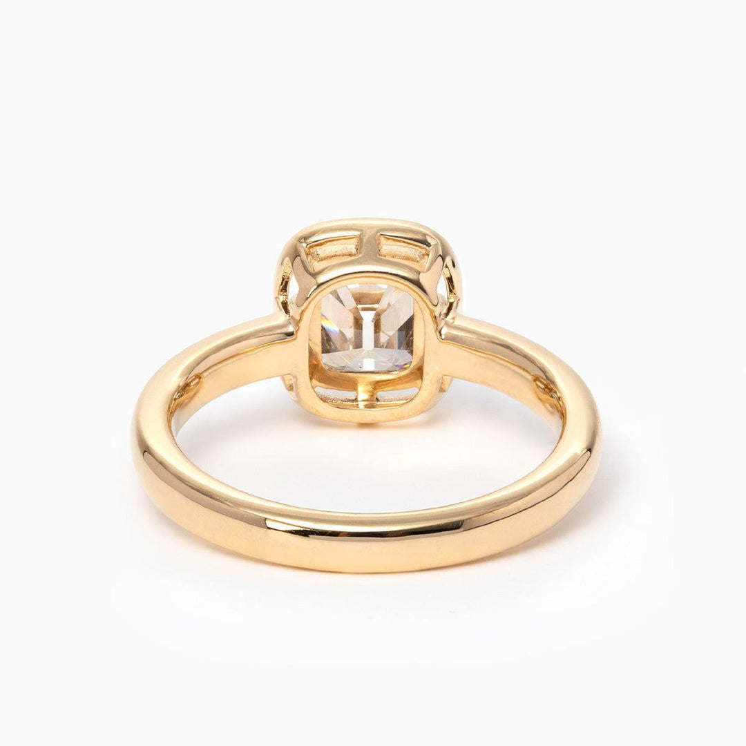 14K Yellow Gold 1.5ct Old Mine Cut Cushion Lab Diamond Basket Solitaire Ring - FIORESE JEWELRY