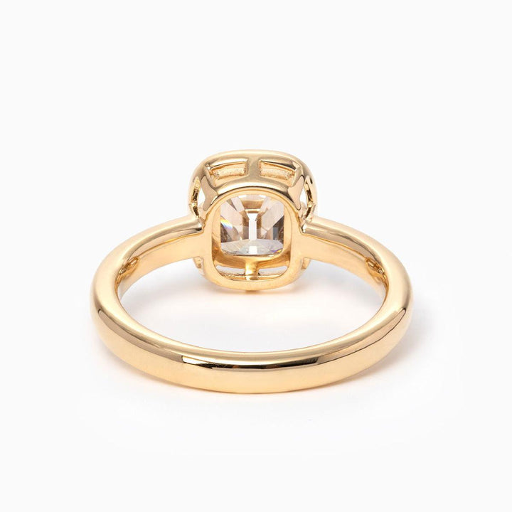 14K Yellow Gold 1.5ct Old Mine Cut Cushion Lab Diamond Basket Solitaire Ring - FIORESE JEWELRY