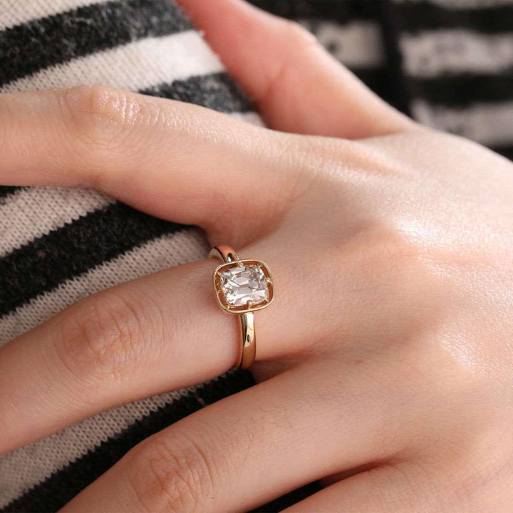 14K Yellow Gold 1.5ct Old Mine Cut Cushion Lab Diamond Basket Solitaire Ring - FIORESE JEWELRY