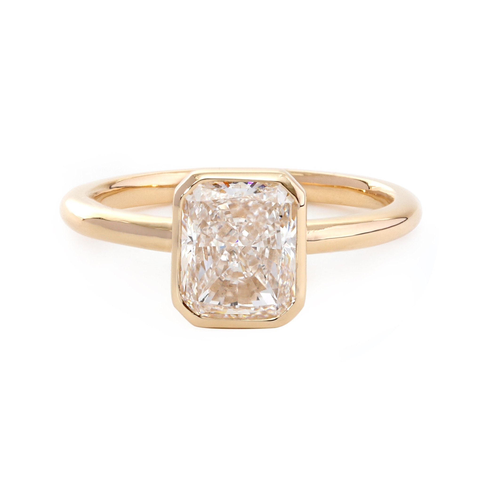 14K Yellow Gold 1.5ct Radiant Cut Lab Diamond Bezel Setting Solitaire Ring - FIORESE JEWELRY