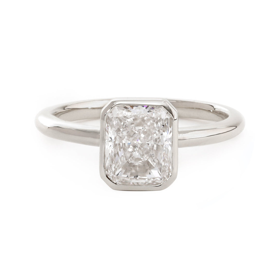 14K Yellow Gold 1.5ct Radiant Cut Lab Diamond Bezel Setting Solitaire Ring - FIORESE JEWELRY