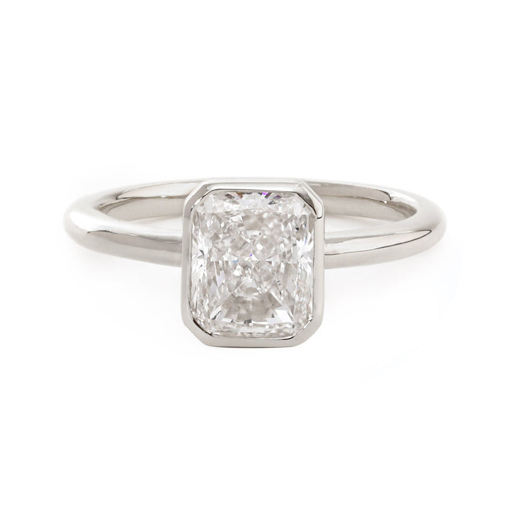 14K Yellow Gold 1.5ct Radiant Cut Lab Diamond Bezel Setting Solitaire Ring - FIORESE JEWELRY