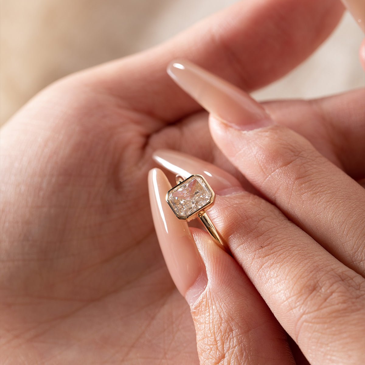 14K Yellow Gold 1.5ct Radiant Cut Lab Diamond Bezel Setting Solitaire Ring