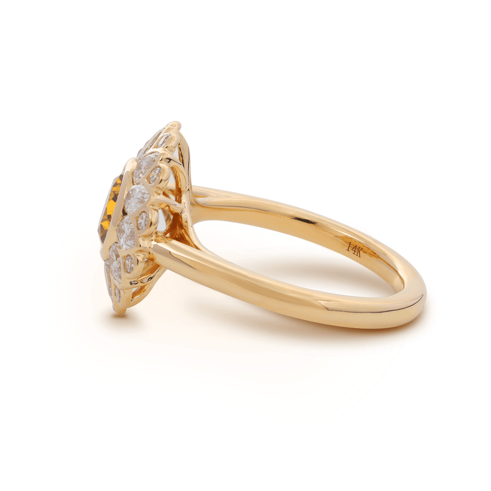 14K Yellow Gold 1.5ct Round Cut Yellow Lab Diamond Nature - Inspired Sunflower Halo Ring - FIORESE JEWELRY