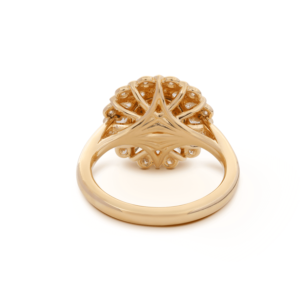 14K Yellow Gold 1.5ct Round Cut Yellow Lab Diamond Nature - Inspired Sunflower Halo Ring - FIORESE JEWELRY