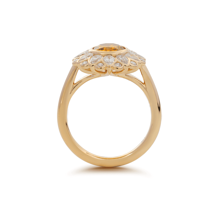 14K Yellow Gold 1.5ct Round Cut Yellow Lab Diamond Nature - Inspired Sunflower Halo Ring - FIORESE JEWELRY