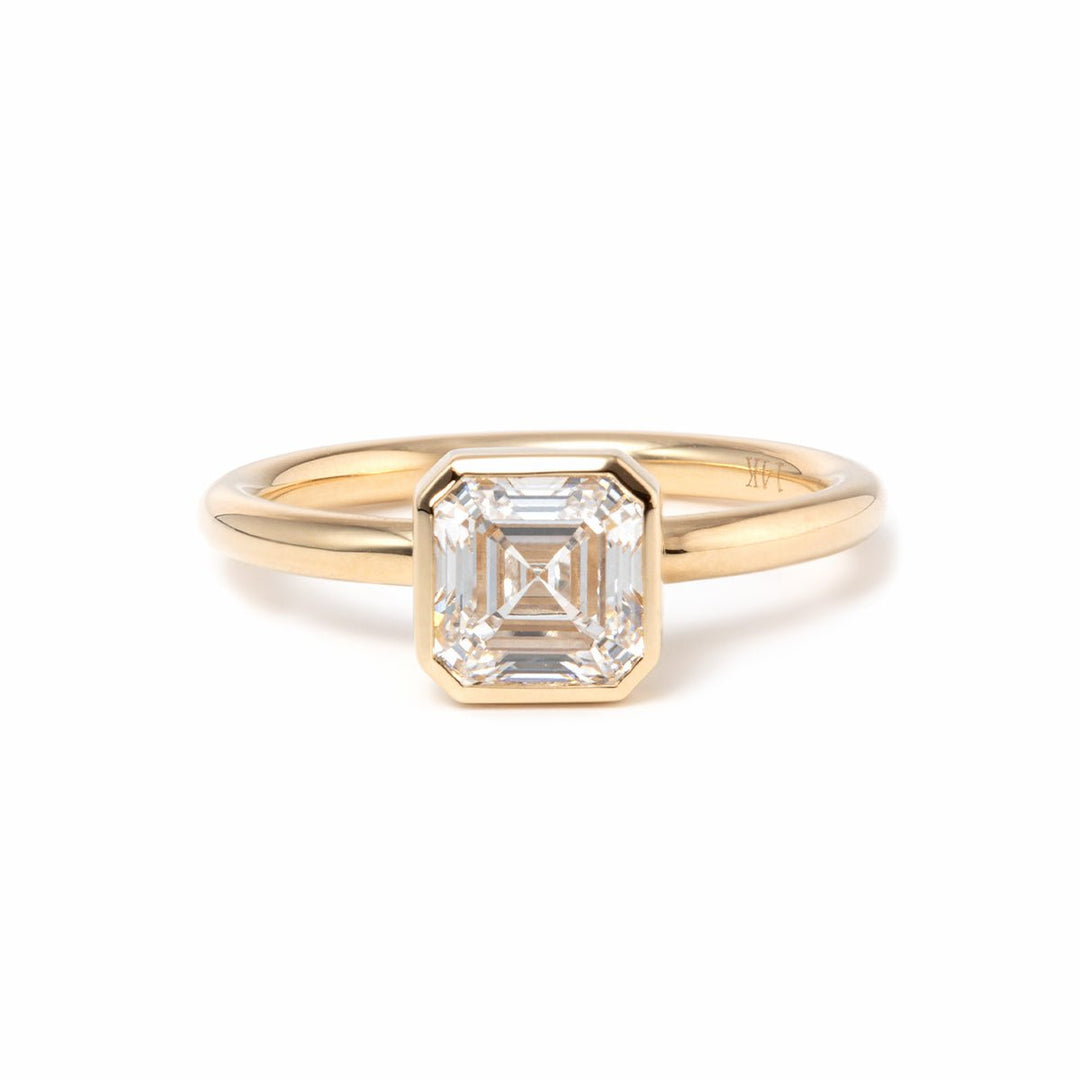 14k Yellow Gold 1ct Asscher Cut Lab Diamond Bezel Ring - FIORESE JEWELRY