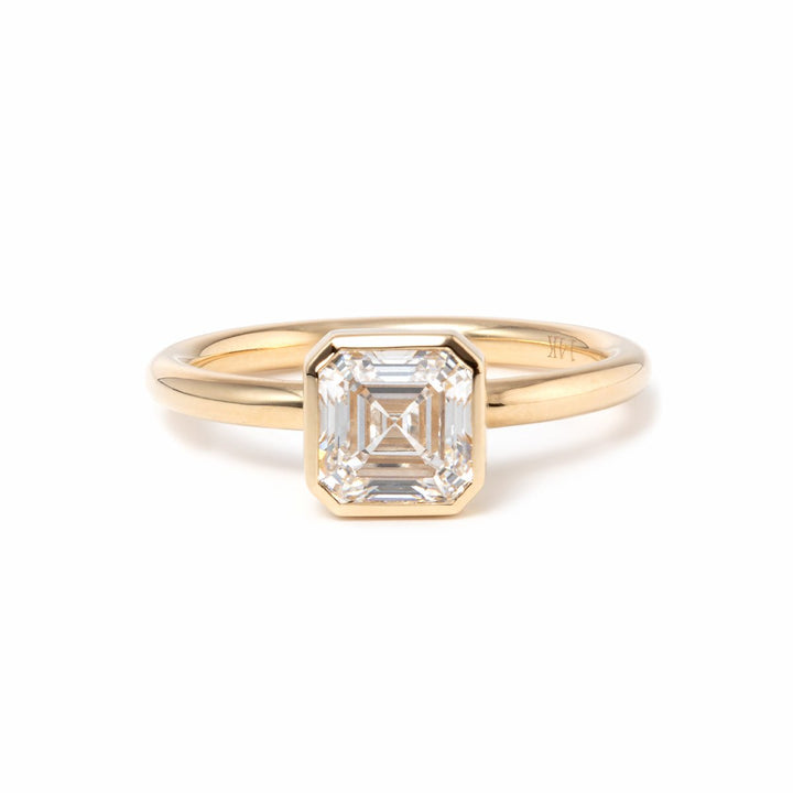 14k Yellow Gold 1ct Asscher Cut Lab Diamond Bezel Ring - FIORESE JEWELRY