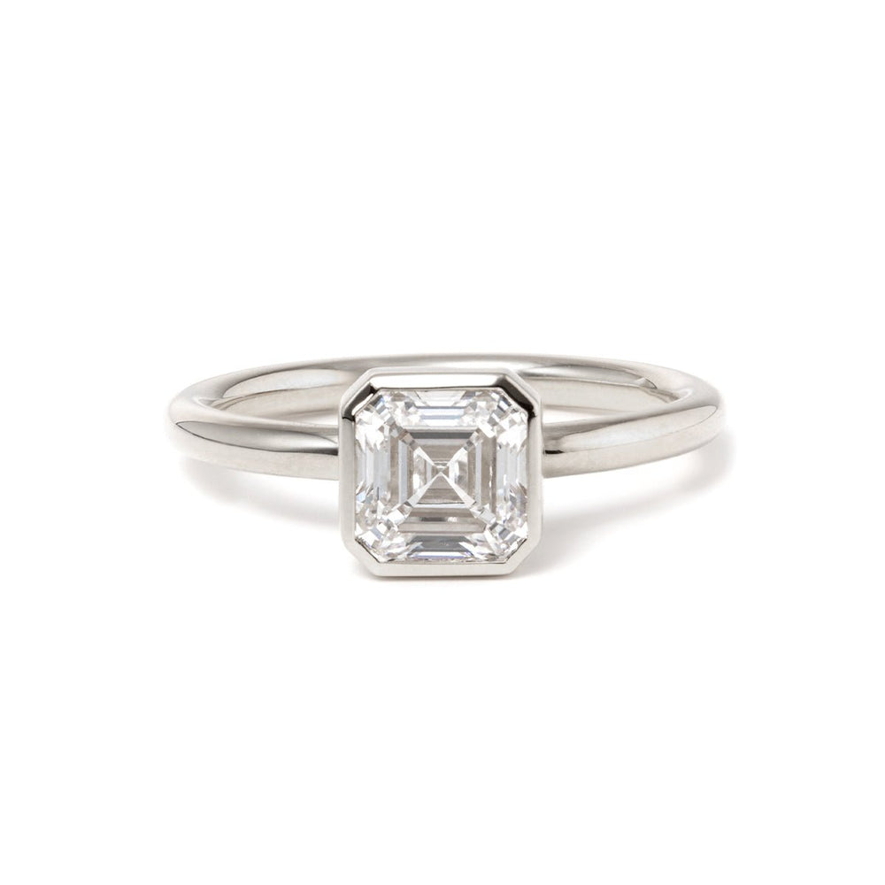 14k Yellow Gold 1ct Asscher Cut Lab Diamond Bezel Ring - FIORESE JEWELRY