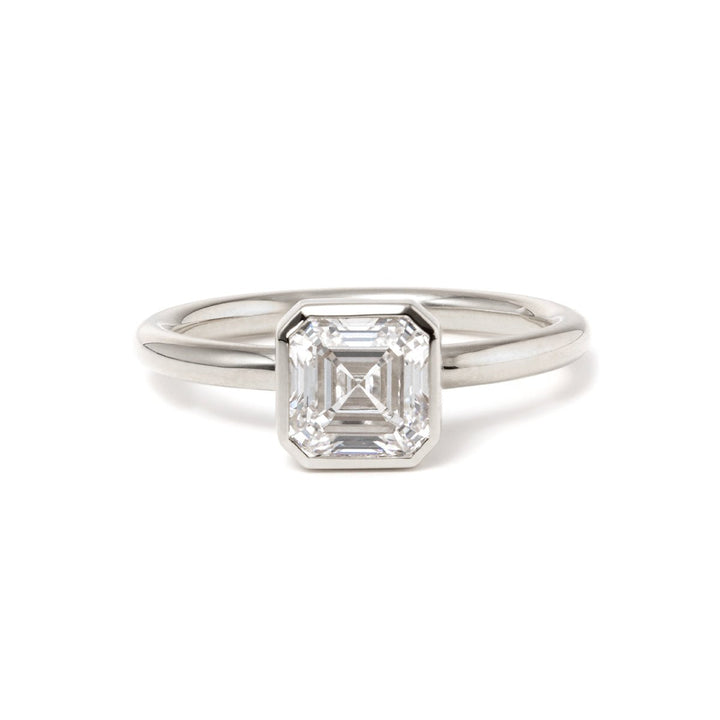 14k Yellow Gold 1ct Asscher Cut Lab Diamond Bezel Ring - FIORESE JEWELRY