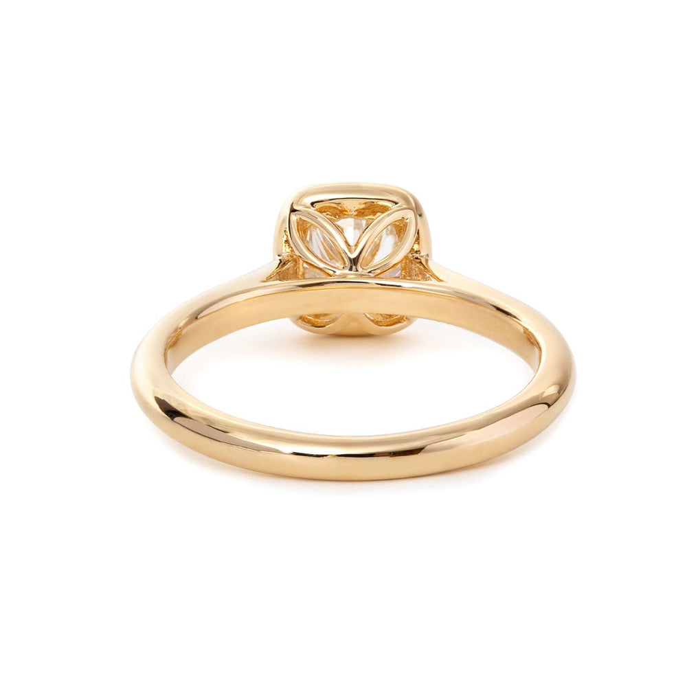 14K Yellow Gold 1ct Cushion Cut Lab Diamond Bezel Cathedral Setting Tapered Band Pinky Ring - FIORESE JEWELRY