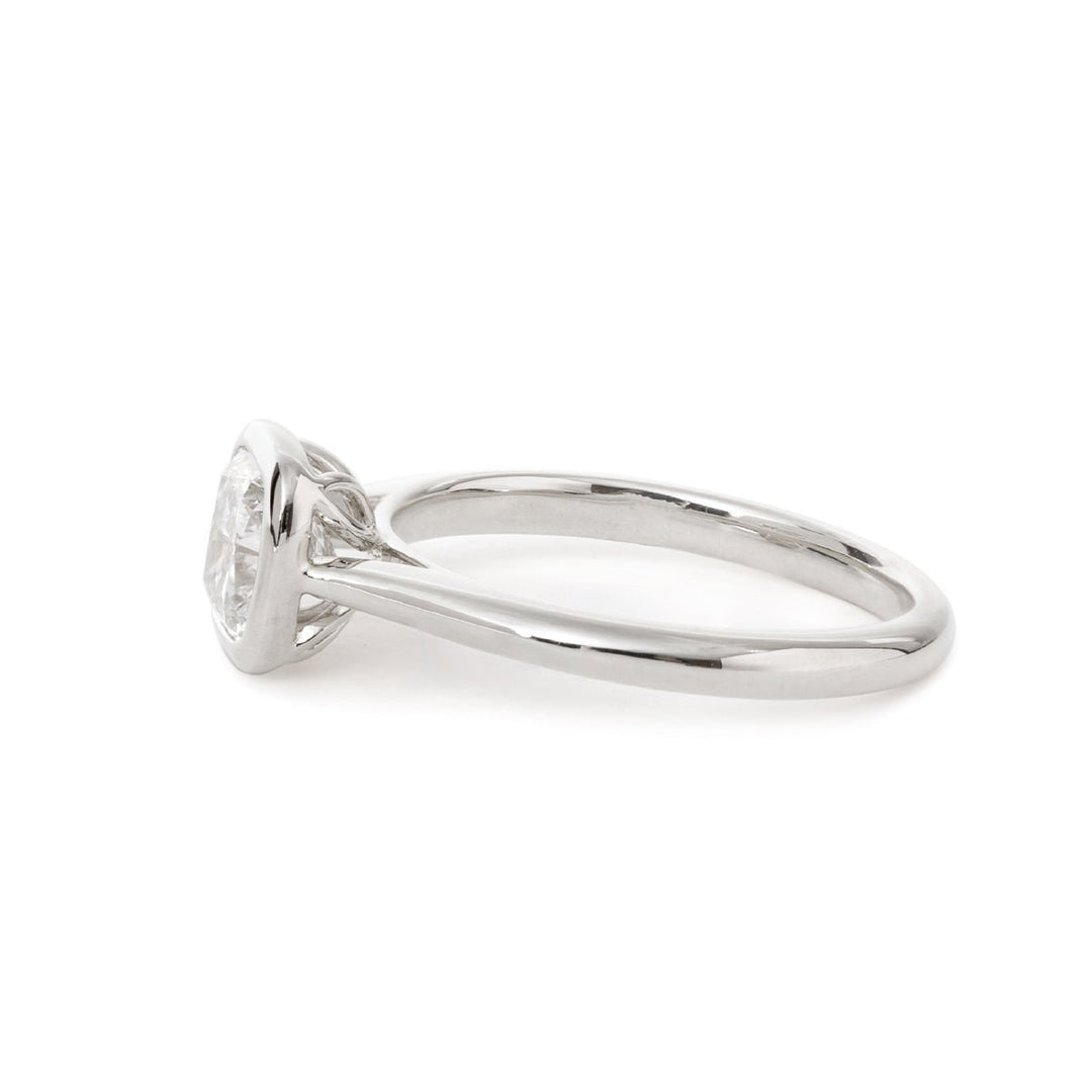 14K Yellow Gold 1ct Cushion Cut Lab Diamond Bezel Cathedral Setting Tapered Band Pinky Ring - FIORESE JEWELRY