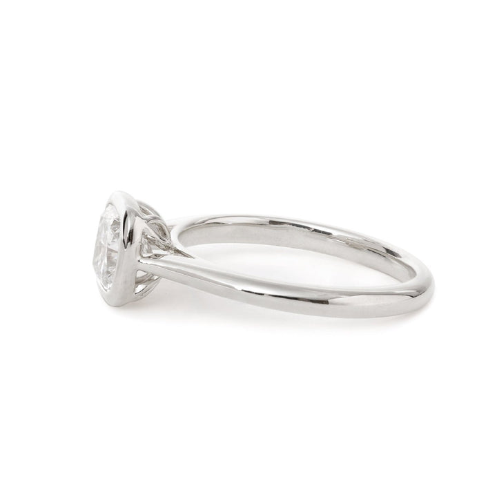 14K Yellow Gold 1ct Cushion Cut Lab Diamond Bezel Cathedral Setting Tapered Band Pinky Ring - FIORESE JEWELRY