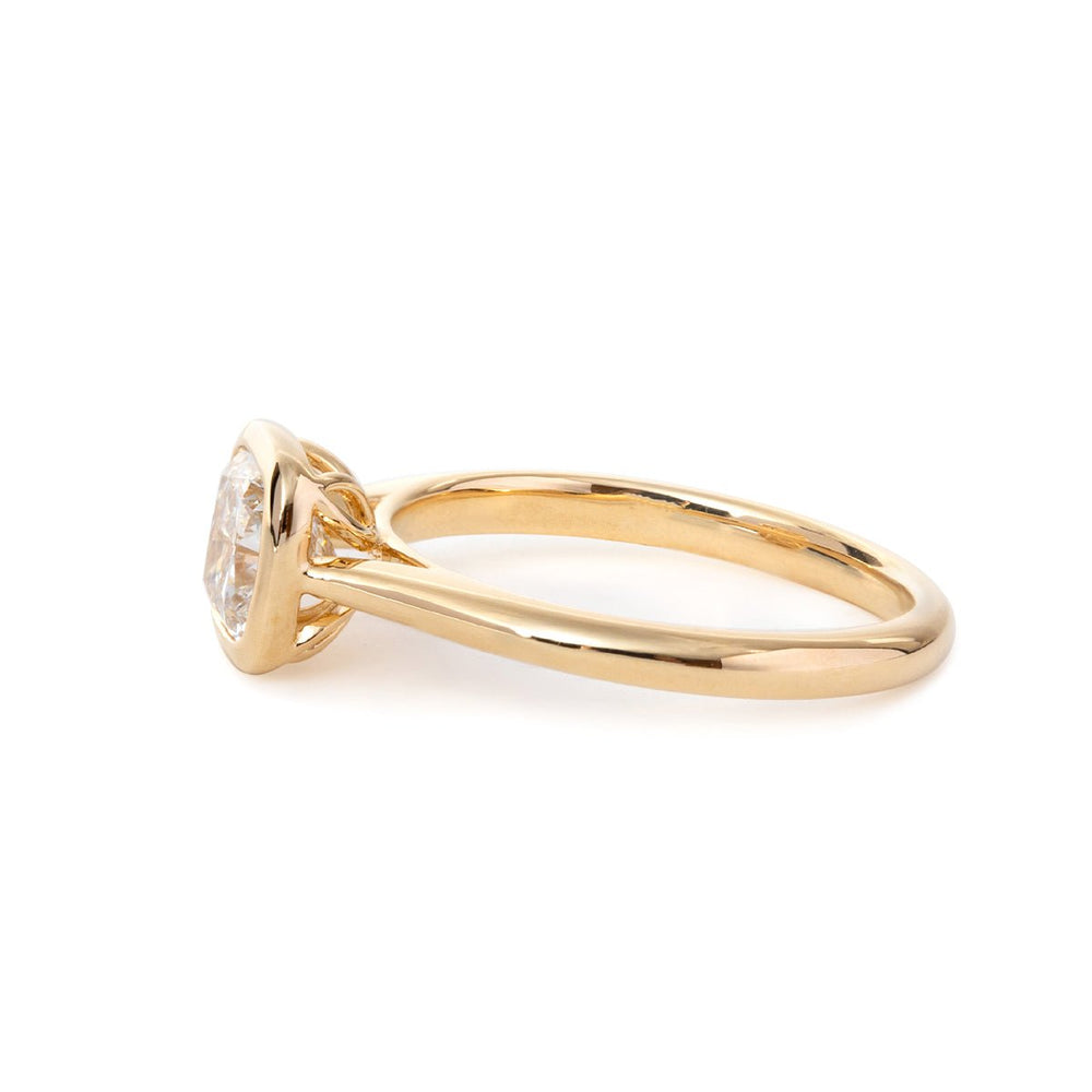 14K Yellow Gold 1ct Cushion Cut Lab Diamond Bezel Cathedral Setting Tapered Band Pinky Ring - FIORESE JEWELRY