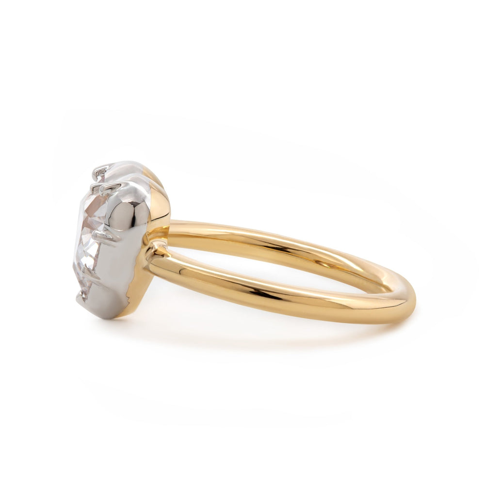 14K Yellow Gold 1ct Heart Shaped Lab Diamond Ring with White Gold Bezel Setting - FIORESE JEWELRY