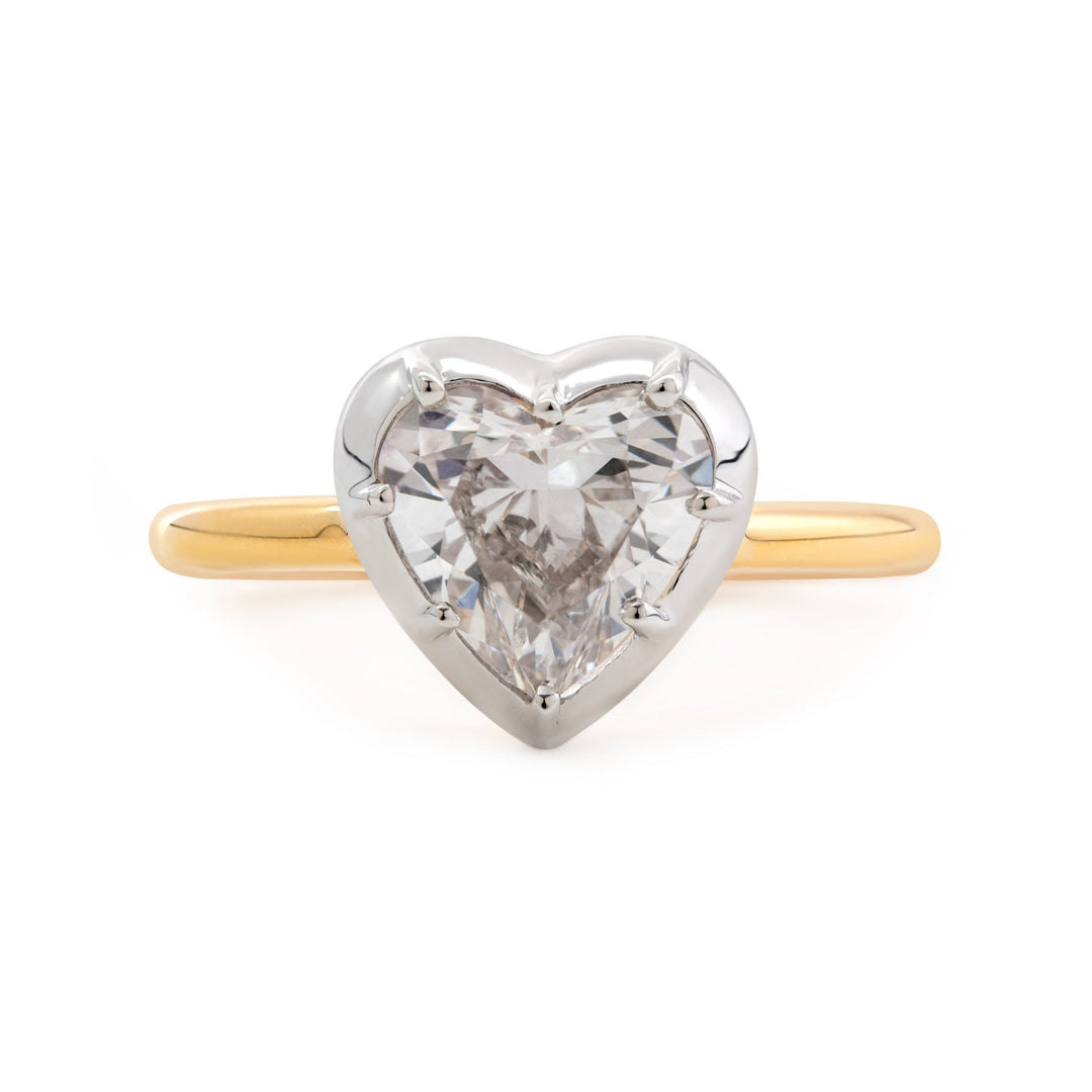 14K Yellow Gold 1ct Heart Shaped Lab Diamond Ring with White Gold Bezel Setting - FIORESE JEWELRY