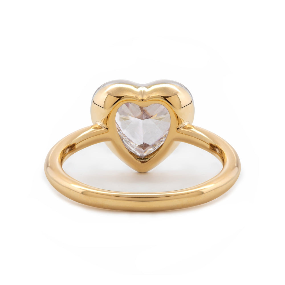 14K Yellow Gold 1ct Heart Shaped Lab Diamond Ring with White Gold Bezel Setting - FIORESE JEWELRY