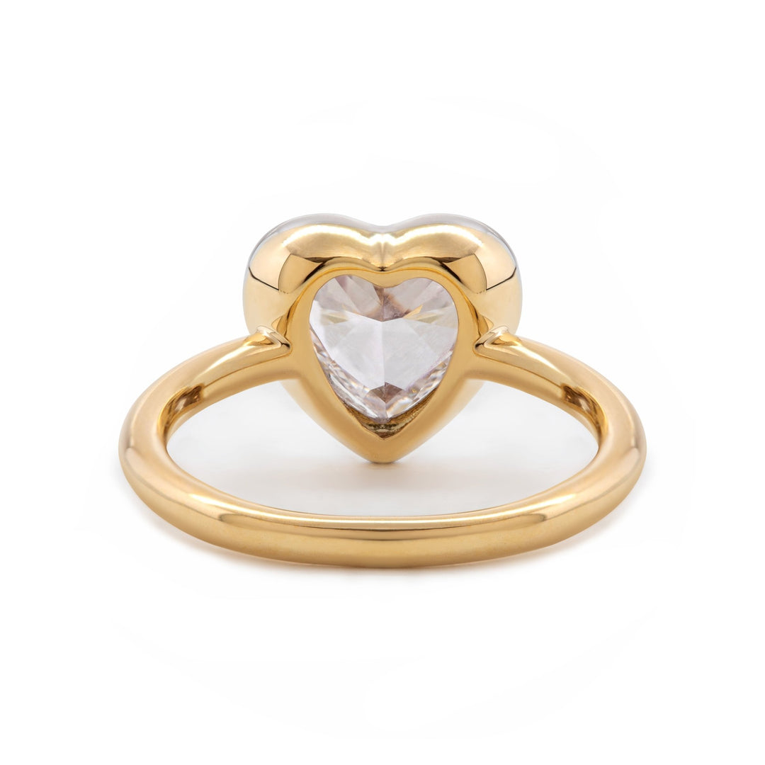 14K Yellow Gold 1ct Heart Shaped Lab Diamond Ring with White Gold Bezel Setting - FIORESE JEWELRY