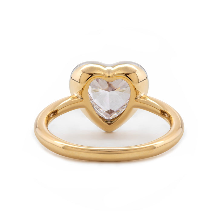 14K Yellow Gold 1ct Heart Shaped Lab Diamond Ring with White Gold Bezel Setting - FIORESE JEWELRY
