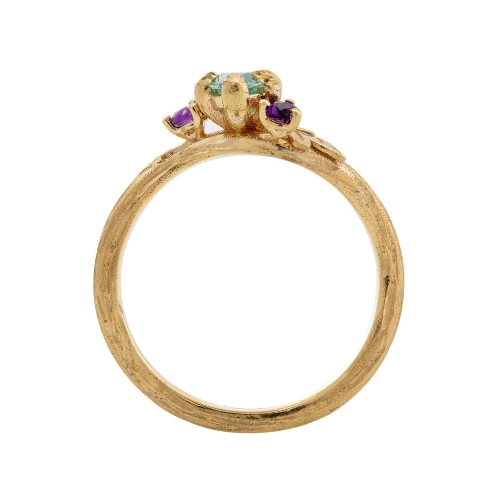 14K Yellow Gold 1ct Marquise Lab Diamond Wavy Ring – Art Nouveau Nature - Inspired Bark Texture Design - FIORESE JEWELRY