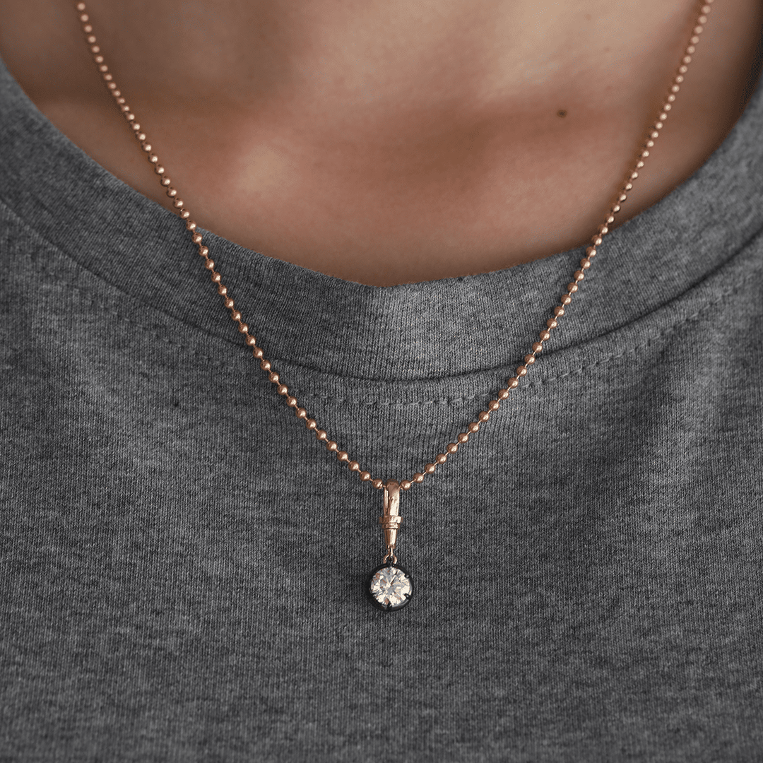 14K Yellow Gold 1ct Round Lab Diamond Pendant Necklace with Black Rhodium Plated Bezel - FIORESE JEWELRY